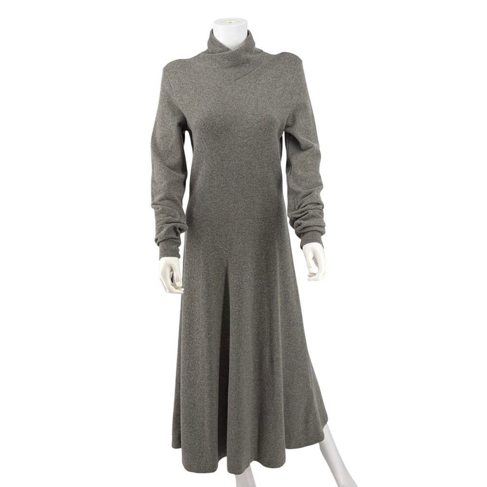 Ralph Lauren Women 100% Cashmere Gray Cowlneck Long Sleeve Midi Sweater Dress L - Picture 11 of 13